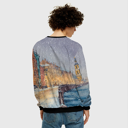 Мужской свитшот Санкт-Петербург - снегопад / 3D-Черный – фото 4
