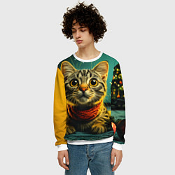 Свитшот мужской Удивленный новогодний котик, цвет: 3D-белый — фото 2
