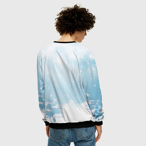 Мужской свитшот Санта в зимнем лесу / 3D-Черный – фото 4