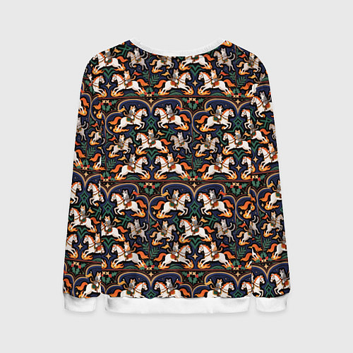 Мужской свитшот Новогодние коты всадники на лошади / 3D-Белый – фото 2