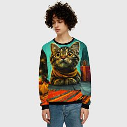 Свитшот мужской Котик под елкой, цвет: 3D-черный — фото 2