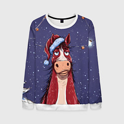 Свитшот мужской Новогодняя лошадь символ 2026 года, цвет: 3D-белый