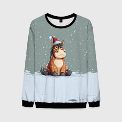 Свитшот мужской Лошадка на фоне снегопада, цвет: 3D-черный