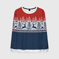 Свитшот мужской Вязаный узор с оленями, цвет: 3D-белый
