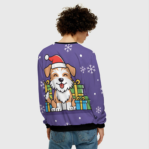 Мужской свитшот Новогодняя собачка с подарками / 3D-Черный – фото 4
