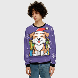 Свитшот мужской Новогодняя собачка с подарками, цвет: 3D-черный — фото 2