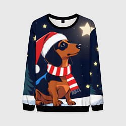Свитшот мужской Новогодняя такса и звезды, цвет: 3D-черный