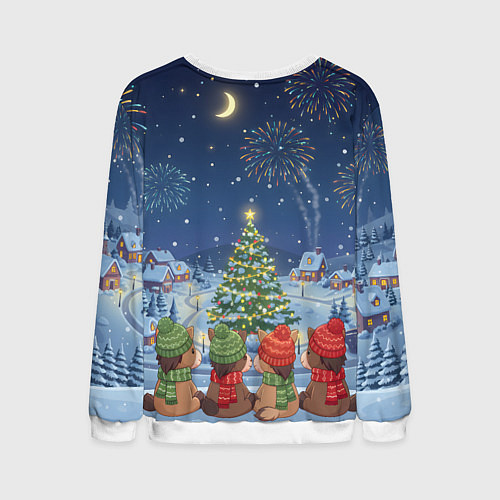 Мужской свитшот Лошадки в новогоднюю ночь / 3D-Белый – фото 2