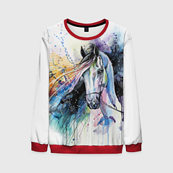 Свитшот мужской Акварельная лошадь, цвет: 3D-красный