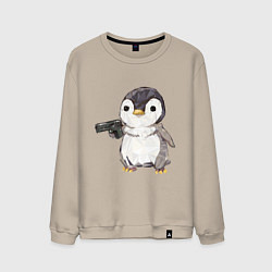 Свитшот хлопковый мужской Пингвин с пистолетом, цвет: миндальный