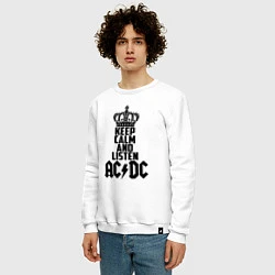 Свитшот хлопковый мужской Keep Calm & Listen AC/DC, цвет: белый — фото 2