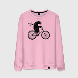 Свитшот хлопковый мужской Ежик на велосипеде, цвет: светло-розовый