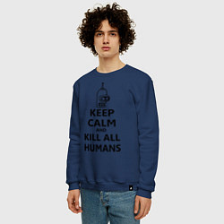 Свитшот хлопковый мужской Keep Calm & Kill All Humans, цвет: тёмно-синий — фото 2