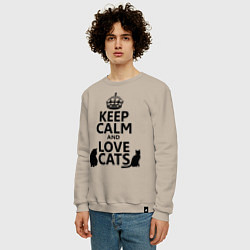 Свитшот хлопковый мужской Keep Calm & Love Cats, цвет: миндальный — фото 2