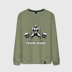 Свитшот хлопковый мужской Train hard тренируйся усердно, цвет: авокадо