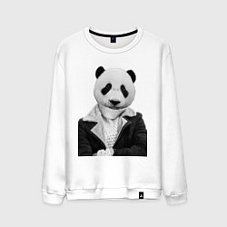 Свитшот хлопковый мужской Панда в свитере, цвет: белый