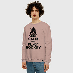 Свитшот хлопковый мужской Keep Calm & Play Hockey, цвет: пыльно-розовый — фото 2