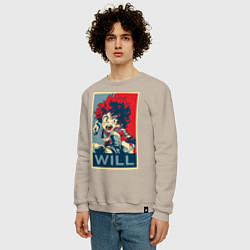 Свитшот хлопковый мужской Изуку Мидория, цвет: миндальный — фото 2