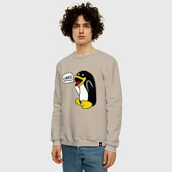 Свитшот хлопковый мужской Пингвин: Linux, цвет: миндальный — фото 2