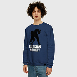 Свитшот хлопковый мужской Russian Black Hockey, цвет: тёмно-синий — фото 2