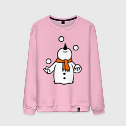 Свитшот хлопковый мужской Снеговик играет в снежки, цвет: светло-розовый