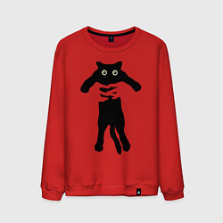 Свитшот хлопковый мужской Черный кот в руках, цвет: красный
