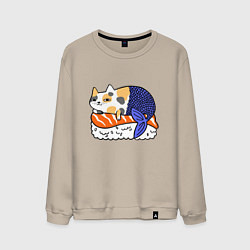 Свитшот хлопковый мужской Sushi Cat, цвет: миндальный