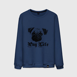 Свитшот хлопковый мужской Pug life, цвет: тёмно-синий