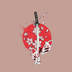 Свитшот хлопковый мужской Катана на фоне сакуры Z, цвет: пыльно-розовый — фото 2