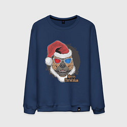 Свитшот хлопковый мужской Christmas Dog, цвет: тёмно-синий