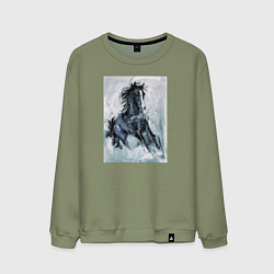 Свитшот хлопковый мужской Лошадь арт, цвет: авокадо