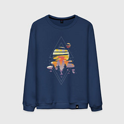 Свитшот хлопковый мужской Космический пейзаж с планетами, цвет: тёмно-синий