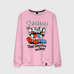 Свитшот хлопковый мужской Cuphead, Dont deal with devil, цвет: светло-розовый