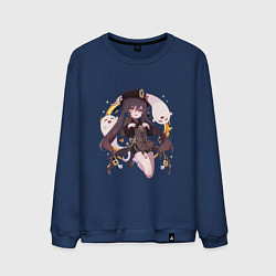 Свитшот хлопковый мужской Весёлая Ху Тао, цвет: тёмно-синий