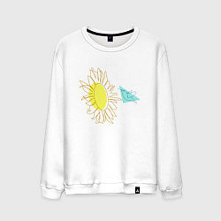 Свитшот хлопковый мужской Лето,цветок и птица Арт-лайн, цвет: белый
