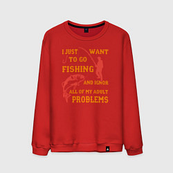 Свитшот хлопковый мужской I Want To Fishing, цвет: красный