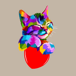 Свитшот хлопковый мужской РАДУЖНЫЙ КОТИК RAINBOW KITTY, цвет: миндальный — фото 2