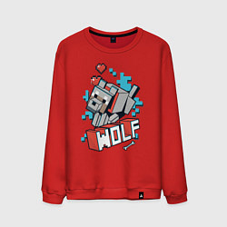 Свитшот хлопковый мужской Майнкрафт Волк, Minecraft Wolf, цвет: красный