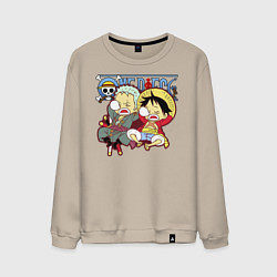 Свитшот хлопковый мужской Малыши Зоро и Луффи One Piece, цвет: миндальный