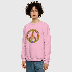 Свитшот хлопковый мужской Peace and flowers, цвет: светло-розовый — фото 2