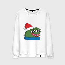 Свитшот хлопковый мужской Pepe, pepe happy, Пепе хеппи, pepe happy new year, цвет: белый