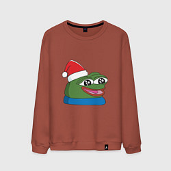 Свитшот хлопковый мужской Pepe, pepe happy, Пепе хеппи, pepe happy new year, цвет: кирпичный