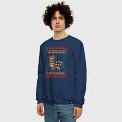 Свитшот хлопковый мужской Рождественский свитер Йоркшик, цвет: тёмно-синий — фото 2