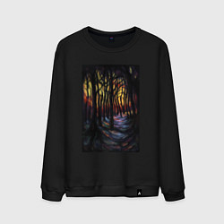 Свитшот хлопковый мужской Деревья в ночи, цвет: черный