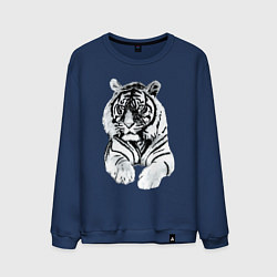 Свитшот хлопковый мужской Тигр белый, цвет: тёмно-синий