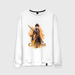 Свитшот хлопковый мужской Чжун Ли Zhongli Genshin Impact, цвет: белый