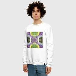Свитшот хлопковый мужской Коллекция Фрактальная мозаика Фиолетово-зеленый Кв, цвет: белый — фото 2