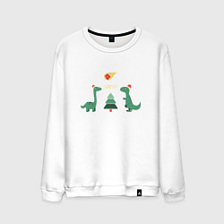 Свитшот хлопковый мужской Динозаврики и елка, цвет: белый