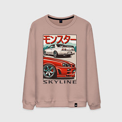 Свитшот хлопковый мужской Nissan Skyline Ниссан Скайлайн, цвет: пыльно-розовый