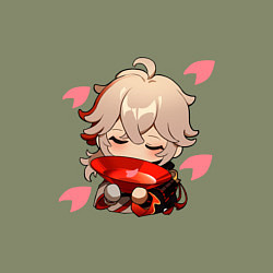 Свитшот хлопковый мужской Маленький Казуха ест геншин импакт, цвет: авокадо — фото 2